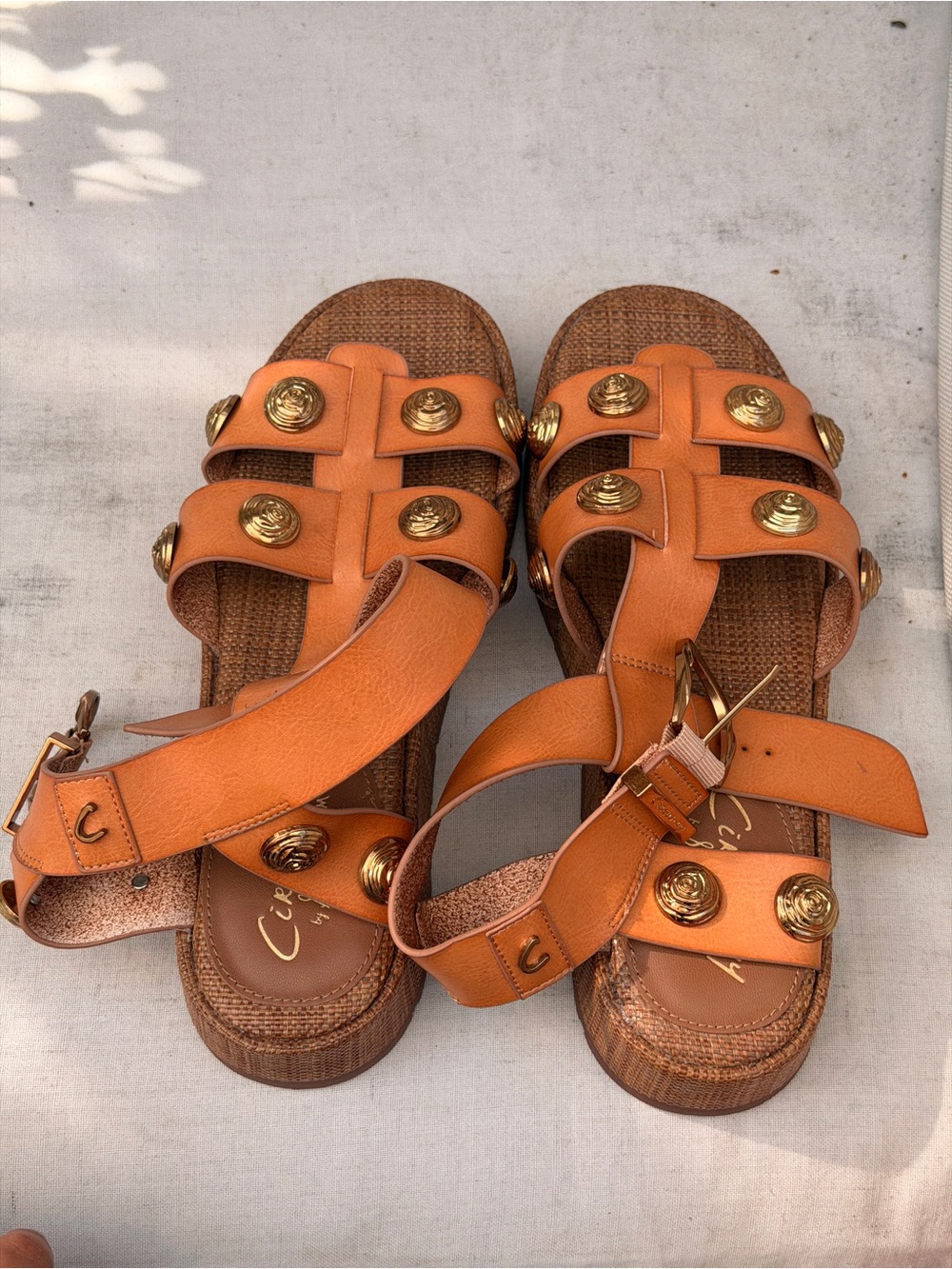 Circus NY Sam Edelman Women's Orange Leather Studded Slide Sandals